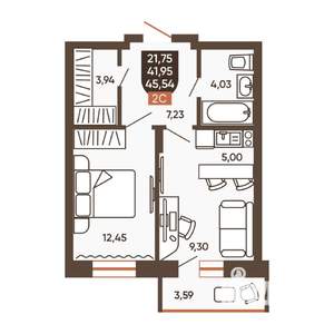 2-к квартира, вторичка, 46м2, 19/19 этаж