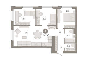 3-к квартира, вторичка, 71м2, 7/24 этаж