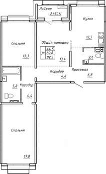 3-к квартира, вторичка, 83м2, 2/15 этаж