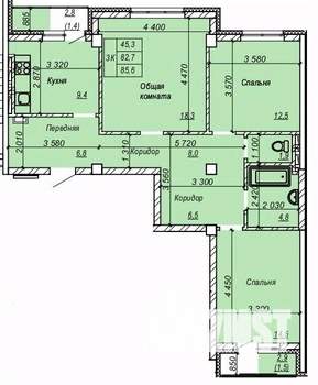 3-к квартира, строящийся дом, 86м2, 2/9 этаж