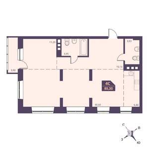 4-к квартира, вторичка, 85м2, 19/24 этаж