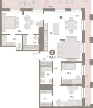 3-к квартира, вторичка, 159м2, 28/30 этаж