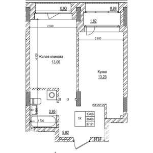1-к квартира, строящийся дом, 36м2, 3/21 этаж