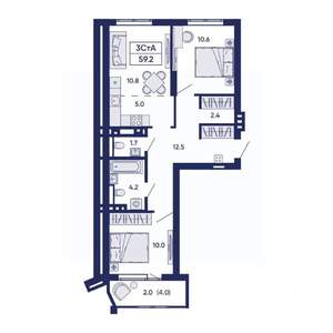 3-к квартира, вторичка, 59м2, 4/14 этаж