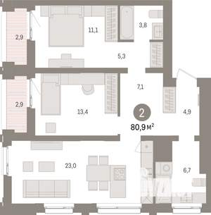 2-к квартира, вторичка, 81м2, 15/16 этаж
