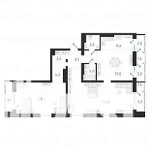 3-к квартира, строящийся дом, 120м2, 13/18 этаж