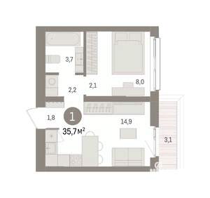 1-к квартира, вторичка, 36м2, 6/8 этаж