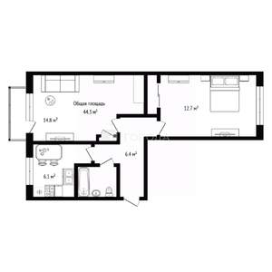 2-к квартира, вторичка, 44м2, 4/5 этаж