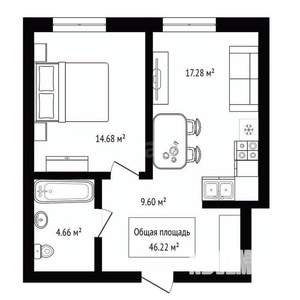 2-к квартира, вторичка, 46м2, 25/25 этаж