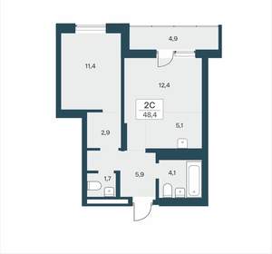 2-к квартира, вторичка, 48м2, 5/18 этаж