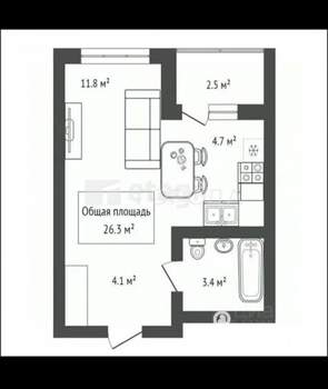 Студия квартира, вторичка, 26м2, 4/7 этаж