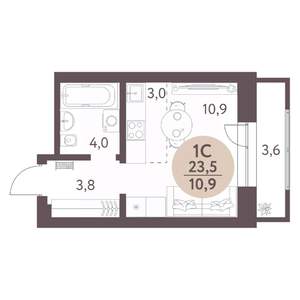 Студия квартира, вторичка, 24м2, 3/10 этаж