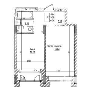 1-к квартира, строящийся дом, 35м2, 2/21 этаж