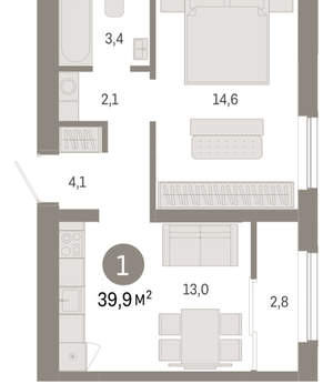 1-к квартира, вторичка, 40м2, 9/15 этаж