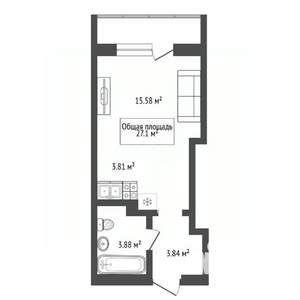 Студия квартира, вторичка, 27м2, 23/25 этаж