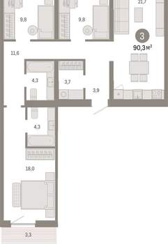 3-к квартира, вторичка, 90м2, 2/15 этаж