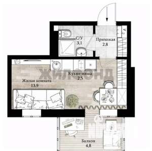 1-к квартира, вторичка, 24м2, 10/17 этаж