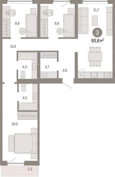 3-к квартира, вторичка, 94м2, 4/15 этаж