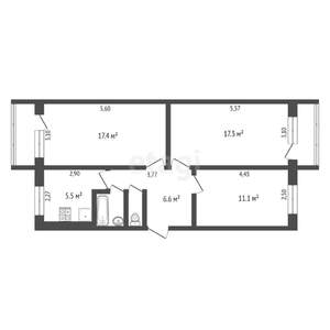 3-к квартира, вторичка, 61м2, 4/5 этаж