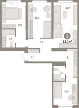 3-к квартира, вторичка, 86м2, 9/15 этаж