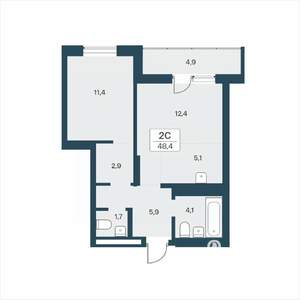 2-к квартира, вторичка, 48м2, 3/17 этаж