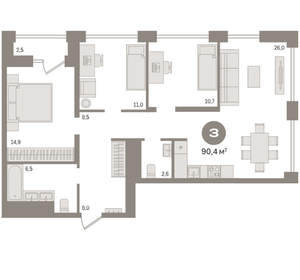 3-к квартира, вторичка, 90м2, 20/30 этаж