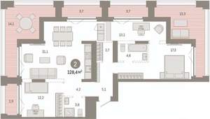 2-к квартира, вторичка, 128м2, 13/14 этаж
