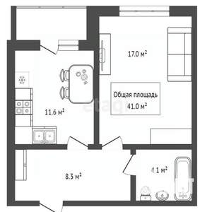1-к квартира, вторичка, 41м2, 9/10 этаж