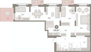 3-к квартира, вторичка, 121м2, 3/14 этаж