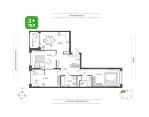 3-к квартира, вторичка, 79м2, 8/14 этаж