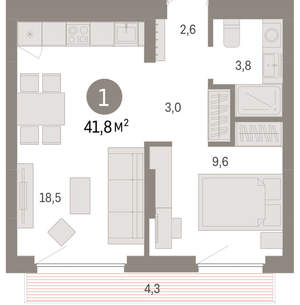1-к квартира, вторичка, 42м2, 4/12 этаж