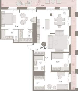 3-к квартира, вторичка, 159м2, 29/30 этаж
