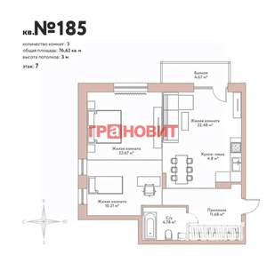 3-к квартира, вторичка, 77м2, 7/7 этаж