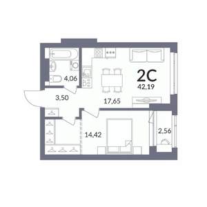 2-к квартира, вторичка, 42м2, 7/14 этаж