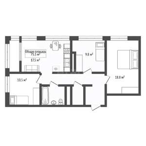 3-к квартира, вторичка, 76м2, 20/25 этаж