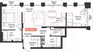 3-к квартира, вторичка, 73м2, 19/20 этаж