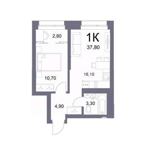 1-к квартира, вторичка, 38м2, 7/25 этаж