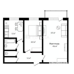 2-к квартира, вторичка, 44м2, 5/5 этаж