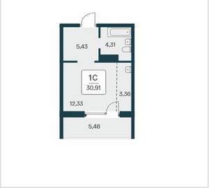 Студия квартира, вторичка, 31м2, 2/25 этаж