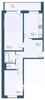 2-к квартира, строящийся дом, 63м2, 9/17 этаж