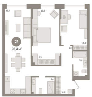 2-к квартира, вторичка, 93м2, 2/18 этаж