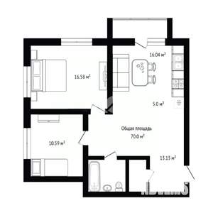 3-к квартира, вторичка, 70м2, 11/15 этаж