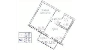 1-к квартира, строящийся дом, 43м2, 5/24 этаж