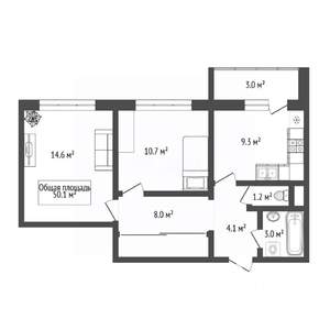 2-к квартира, вторичка, 50м2, 9/18 этаж