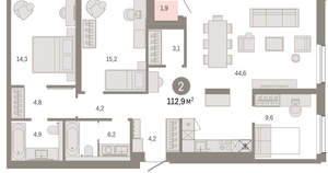 2-к квартира, вторичка, 113м2, 4/24 этаж