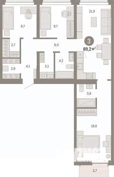 3-к квартира, вторичка, 89м2, 5/7 этаж