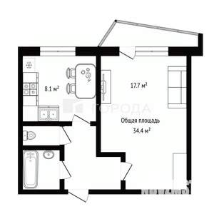 1-к квартира, вторичка, 34м2, 9/10 этаж