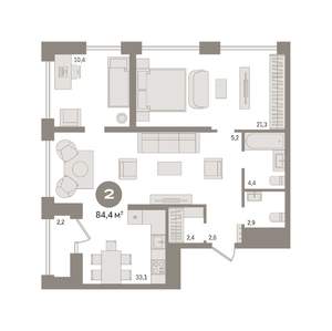 2-к квартира, вторичка, 84м2, 26/30 этаж