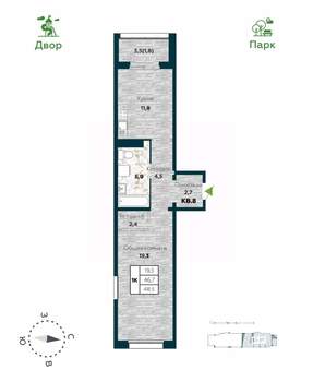1-к квартира, строящийся дом, 49м2, 25/25 этаж