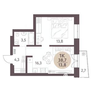 1-к квартира, вторичка, 39м2, 6/7 этаж